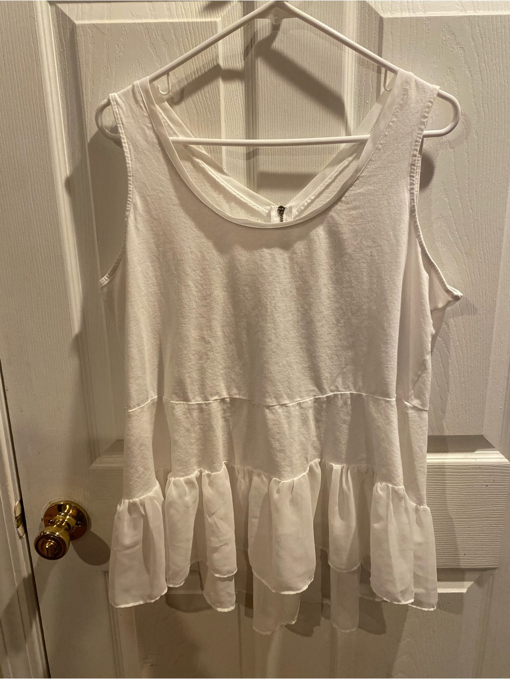 Lane Bryant White Sleeveless Ruffle-Hem Tank